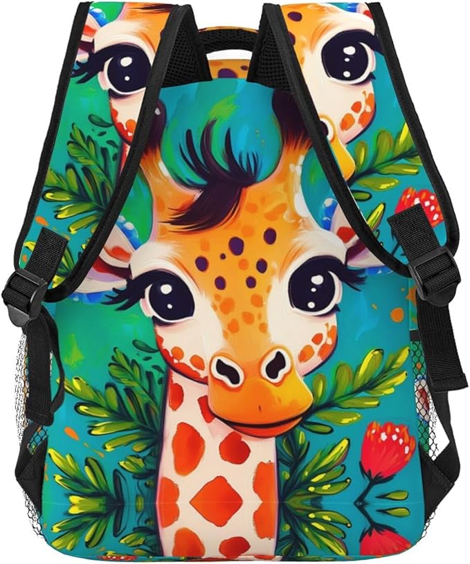 Polyester Daypack for Camping Travel Walking Cycling, Big Capacity Anti-Theft Multipurpose Bookbag, Cartoon Giraffe Watercolor Cute Art Camping Outdoor Backpack