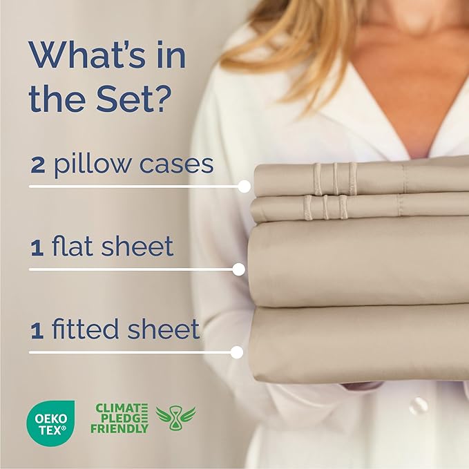 Cal King Size 4 Piece Sheet Set - Comfy Breathable & Cooling Bed Sheets Set - Hotel Luxury Bedding for Women, Men, Kids, Teens, Boys & Girls - Deep Pockets, Ultra-Soft, Wrinkle Free - Oeko-Tex - Cream