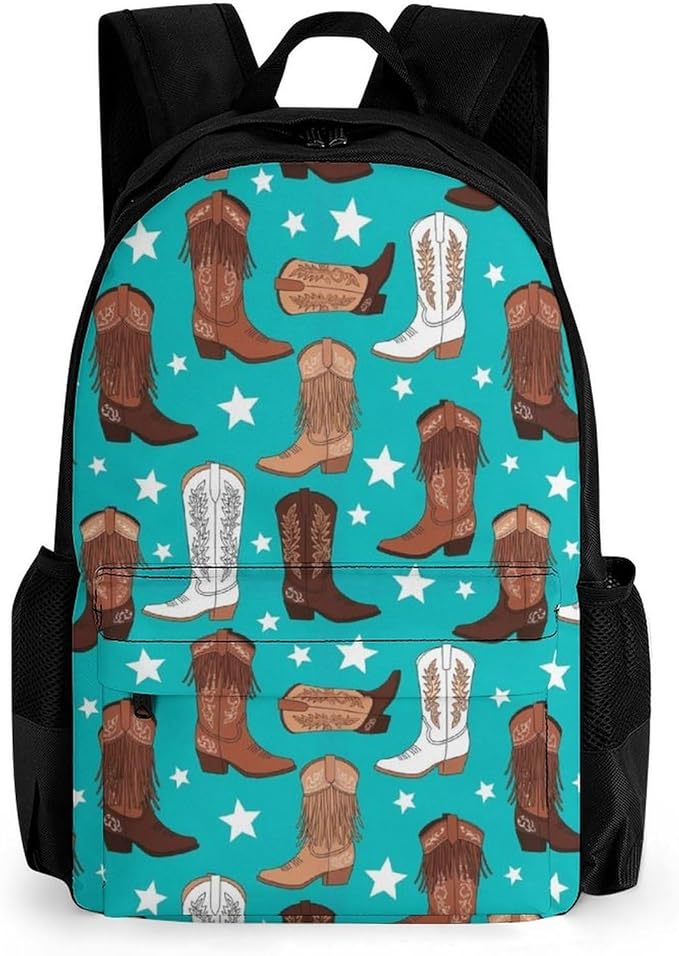 Daypack Bookbag Anti-Theft Multipurpose Large Capacity Bookbag, Beautiful Colorful Teal Cowboy Boots Travel Hiking Camping Rucksack With Adjustable Shoulder Straps