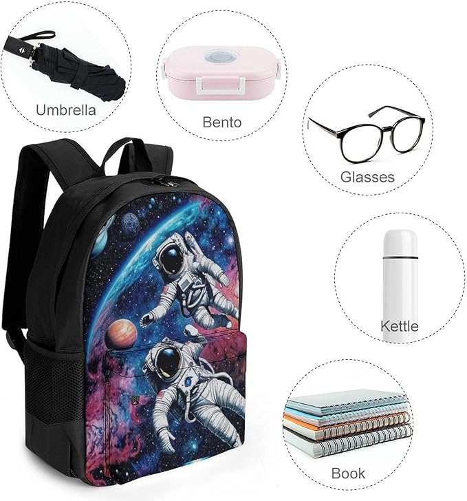 Supdreamc Daypack Anti-Theft Multipurpose Large Capacity Shoulder Bag, Astronaut Space Art Travel Hiking Camping Rucksack With Smooth Zippers