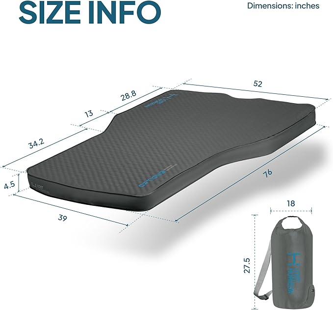 LOSTHORIZON Camping Air Mattress with Foam, Self Inflating Sleeping Pad with Pump Sack, 4.5" Thick, R-Value 13, for RAV4