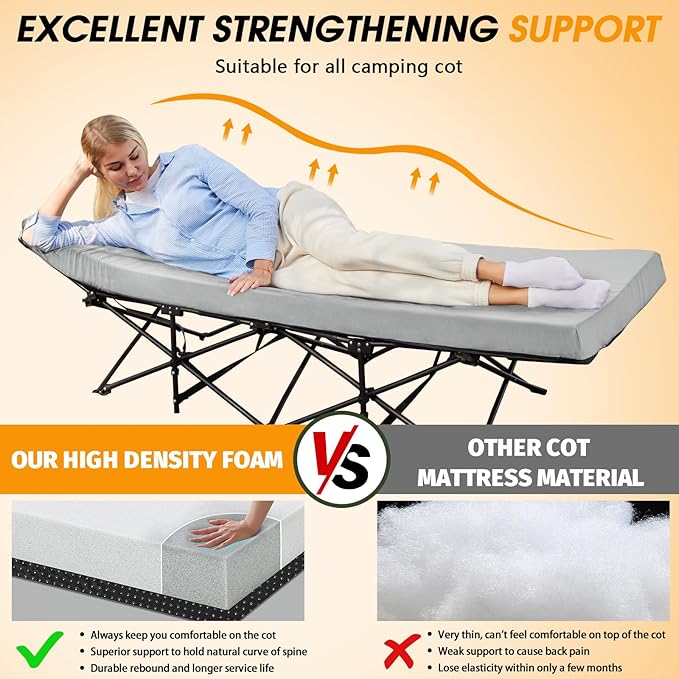 CYMULA Camping Cot Mattress 3in Memory Foam Sleeping Pad,Soft Warm Non-Slip Camping Mattress Topper with Retaining for Adults,Portable Roll up Pad for Travel