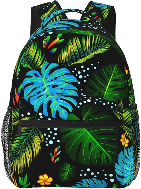 Lightweight Backpack for Gym Travel Bicycle, Big Capacity Multipurpose Anti-Theft Carry On Bag, Abstract Fantasy Tropical Foliage Pattern Travel Hiking Bag Day Pack