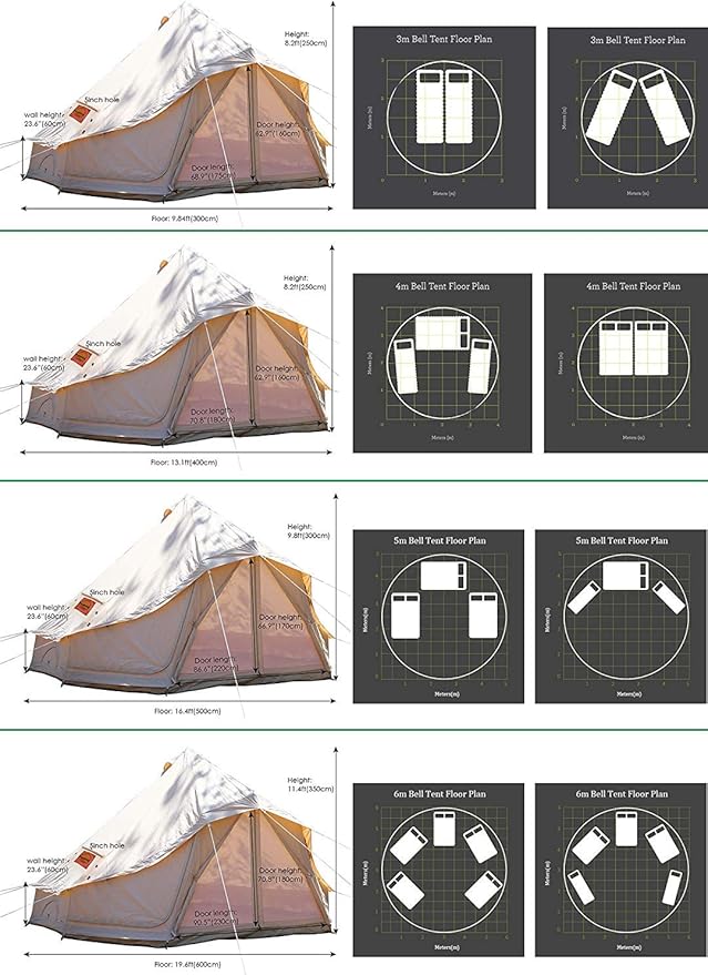 UNISTRENGH Luxury Outdoor Waterproof Four Season Family Camping and Winter Glamping Cotton Canvas Yurt Bell Tent with Roof Stove Jacket, Mosquito Screen Door and Windows