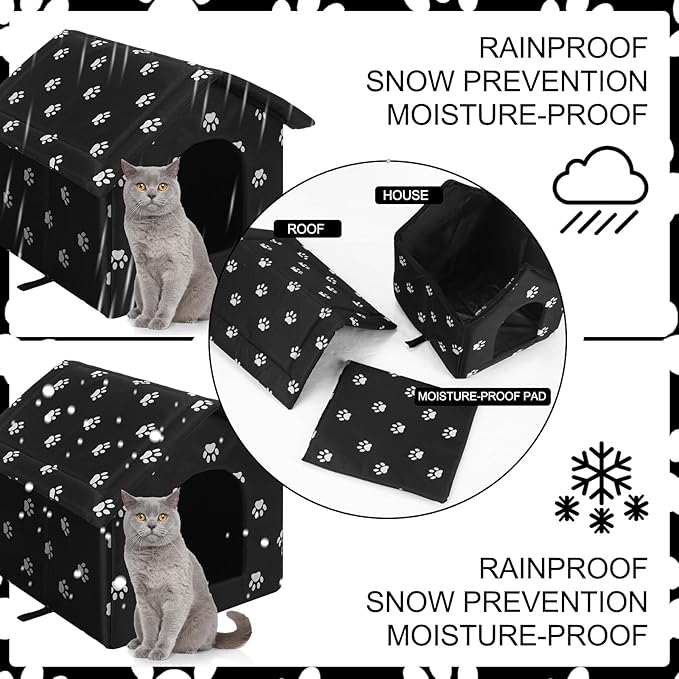 Soaoo 2 Pcs Large Feral Cat Shelter Outdoor Cat House 15.8 x 13.7 x 15.8 Inch Weatherproof and Insulated Foldable Cotton Filled Thicken Stray Shelter with Stakes for Wild Animal Easy to Assemble