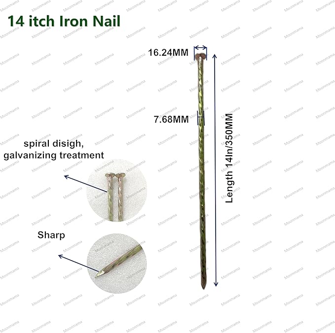 14-inch Metal Steel Nails Super Long Galvanized Artificial Grass Nails, Heavy Duty, Rust Proof, Outdoor Lawn Users Outside Garden Tent Anchor Reinforcement Landscape Thread Safe and Strong (40PCS)