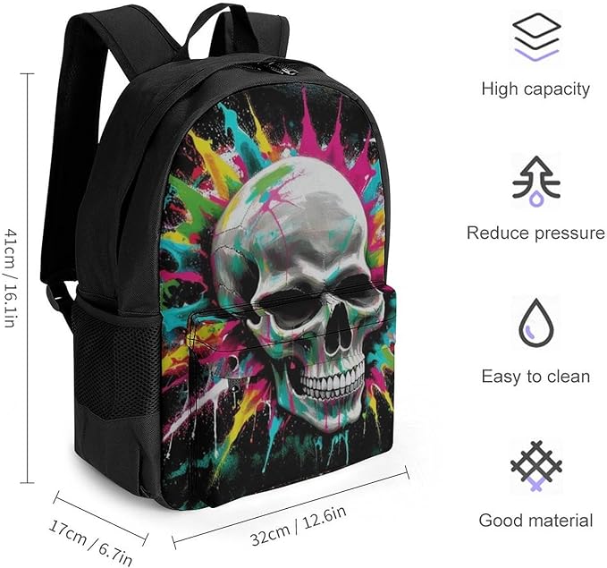 Adults Lightweight Classic And Cool Skull Tie Dye Shoulder Book Bags Big Capacity Shoulder Bag With Adjustable Shoulder Straps for Trekking Work Walking Cycling