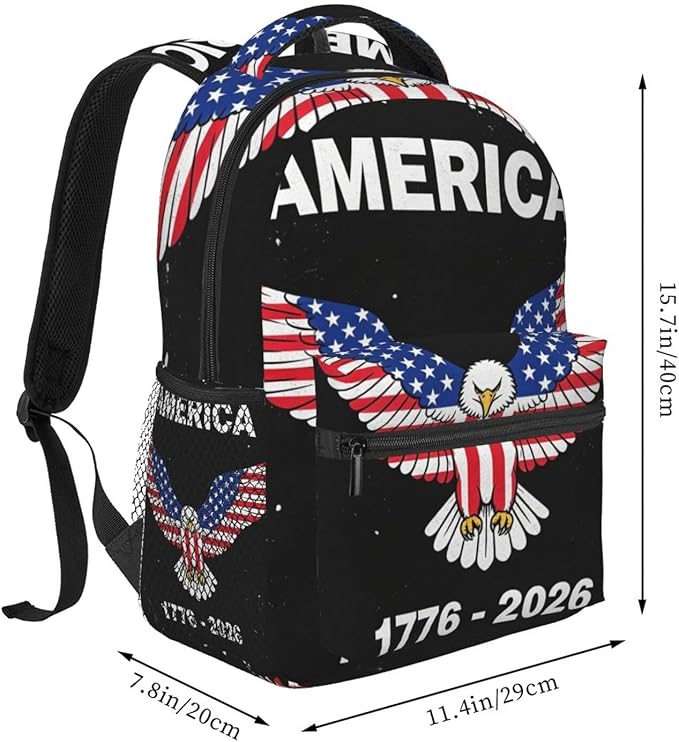 Men Women Polyester 250th Anniversary 1776-2026 Patriotic Eagle Art Casual Daypack Large Capacity Carry On Bag With Adjustable Shoulder Straps for Camping Work Running