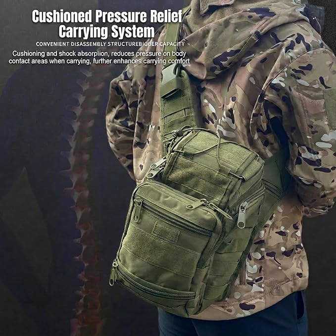 Tactical Backpack for Men，Military Sport Bag Pack Sling Shoulder Backpack Tactical Crossbody Bag EDC Molle Assault Range Bag Chest Pack for Hiking Camping Outdoor - Green