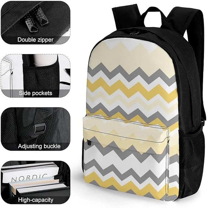 Lightweight Backpack for Gym Travel Bicycle, Big Capacity Multipurpose Anti-Theft Carry On Bag, Yellow Grey Gray Travel Hiking Bag Day Pack