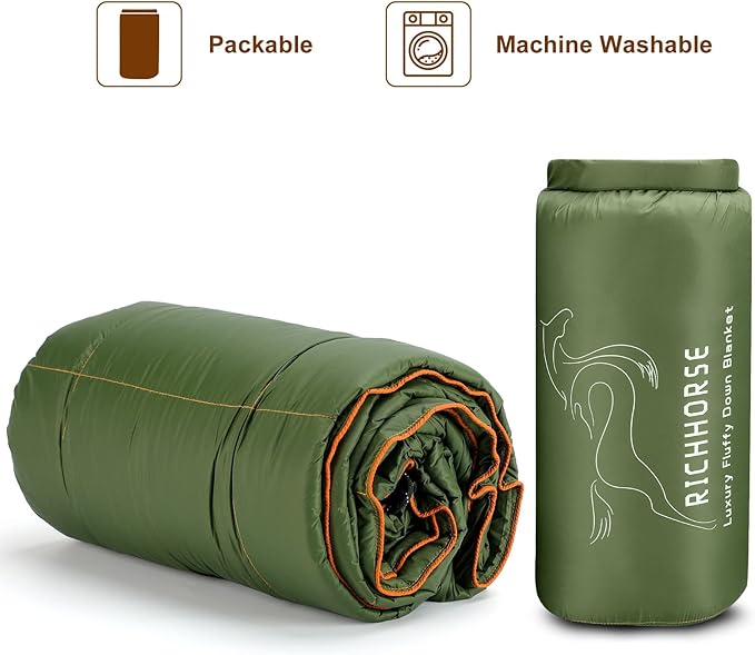 Down Camping Blanket - Camp Blanket, Lightweight, Packable, Puffy, Wearable, Water Resistant, Backpacking Quilt for Outdoor Camping, Travel and Hiking