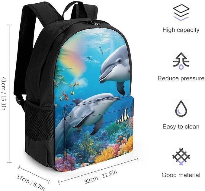 Supdreamc Rucksacks Multipurpose Anti-Theft Big Capacity Bookbag, Blue Ocean Underwater World Dolphin Art Travel Hiking Camping Rucksack With Padded Straps