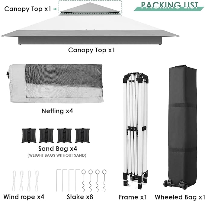 TLSUNNY 13' X 13' Pop Up Gazebo, Outdoor Canopy Tent W/4 Mesh Walls & Wheeled Bag, Screened Shelter with Netting, One-Person Set Up, Height Adjustable, for Patio, Yard, Party, Garden (Grey)