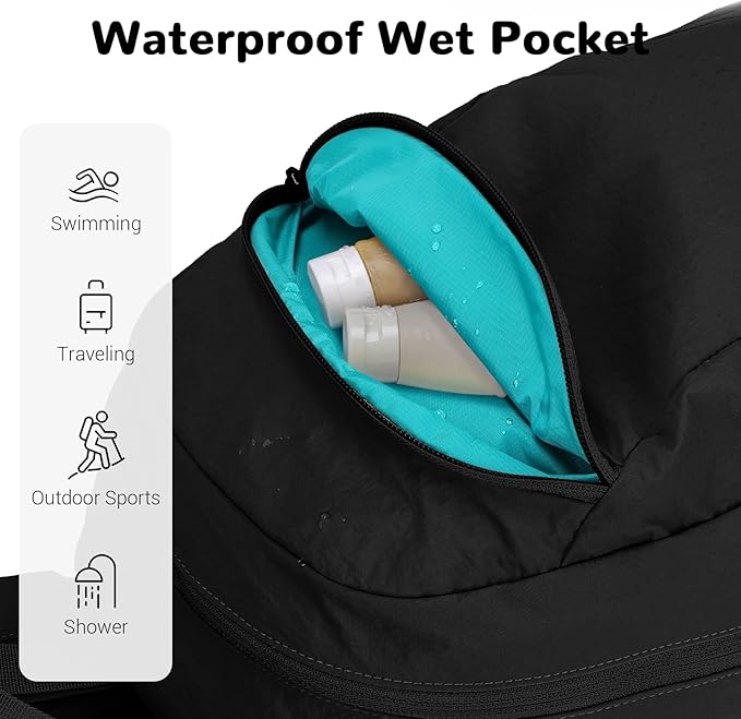 25L Collapsible Hiking Backpack with Chest Strap for Men, Foldable Lightweight Gym Backpack with Waterproof Wet Pocket, Black