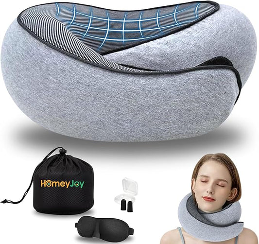 Upgraded Neck Pillow Airplane 2025 | Comfort Neck Pillow – Sold Exclusively by HomeyJoy – with Support | 360° Travel Neck Pillows for Airplanes,Offices & Cars | 100% Pure Memory Foam Travel Pillow