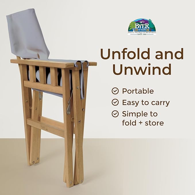 BYER OF MAINE Pangean Campaign Chair, Portable Ash Wood Folding Chair with Heavy-Duty Canvas Seat Material. Ideal Patio, Deck & Camping Seat 20″D × 23″W × 36″H, 250 lbs Capacity in Ash Granite