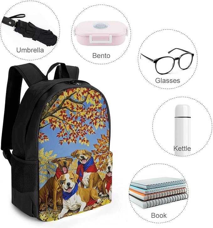 Rucksack Anti-Theft Multipurpose Big Capacity Carry On Bag, Happy Cute Dogs Baseball Traveling Camping Backpack With Side Pockets