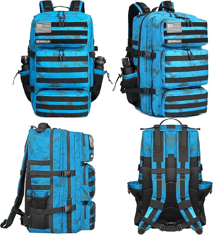 Military Tactical Backpack 55L for Men & Women Bug Out Bag Assault pack Molle Daypack Hiking Trekking Rucksack (Blue tie dye)