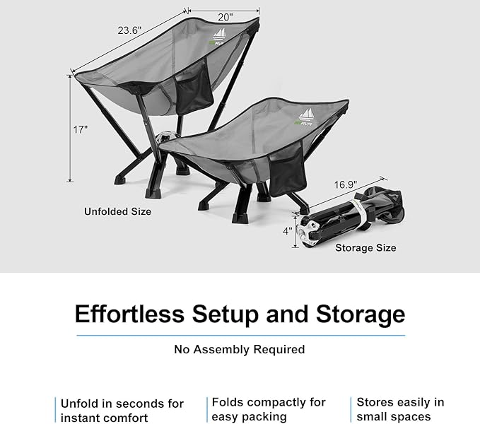 Camping Chairs for Adults, Supports 600 Lbs Lightweight Folding Camping Chair, Collapses to Size of Water Bottle Portable Camping Chair for Outdoor, Beach, Lawn, Travel, Picnics