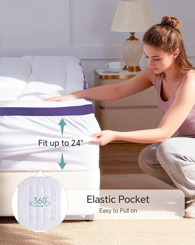 Dual Layer 4 Inch Memory Foam Mattress Topper California King - 2 Inch Gel Memory Foam and 2 Inch Pillow Top Mattress Pad,7-Zone Egg Crate California King Size Mattress Topper(White)