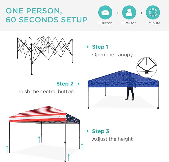 Best Choice Products 8x8ft Pop Up Canopy Tent, Outdoor Shade, 1 Person 1 Minute Set Up, Carry Case, 4 Weight Bags - American Flag