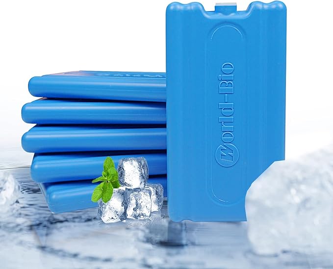 WORLD-BIO Reusable Ice Packs for Coolers & Lunch Boxes - Leakproof Quick Freeze Cold Packs for Picnics, Beach, Camping, Work - Long Lasting to Keep Food & Drinks Cold