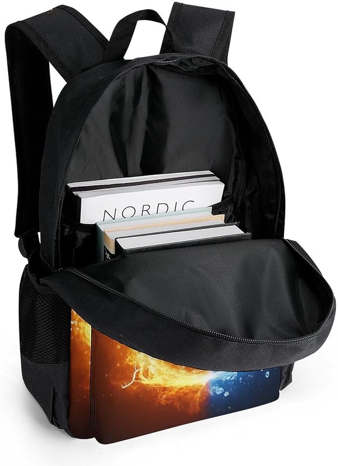 Men Women Polyester Ice Water Fire Flame Softball Baseball Daypack Bookbag Big Capacity Shoulder Bag With Padded Straps for Climbing Travel Walking Cycling