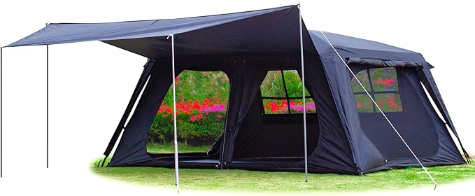 KTT Extra Large Tent 12 Person(A),Awning Family Cabin Tents,2 Rooms,4 Doors and 4 Windows with Mesh,Straight Wall,Waterproof,Double Layer,Big Tent for Outdoor,Picnic,Camping,Family Gathering。
