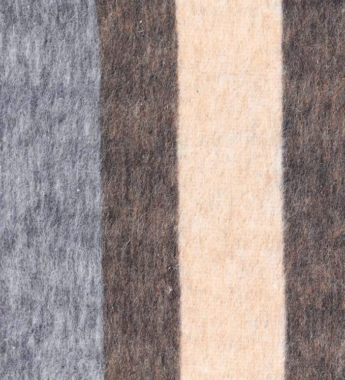 Alpaca Warehouse 100% Natural Alpaca and Sheep Wool Blanket Full/Queen Size Thick Heavyweight Comfortably Warm - Great for Outdoor Use - Striped Design 87" x 73" (Beige/Brown/Gray, Full/Queen)