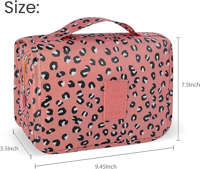 Large Capacity Toiletry Bag Travel Bag with Hanging Hook for Men and Women Waterproof Travel Cosmetic Bag Bathroom Storage Bag for Brushes Set,Full-Sized Shampoo,Accessories-Pink Leopard