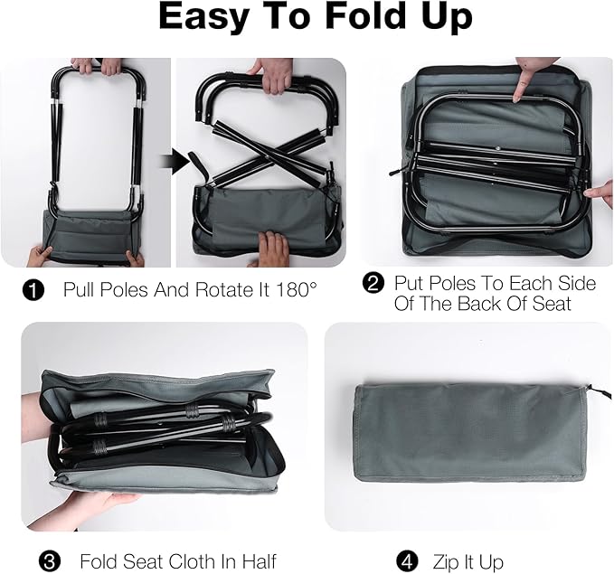 13" Foldable Portable Folding Camping Stool for Adults Support 286lbs, Lightweight Backpacking Foot Stool with Storage Bag for Fishing Outdoor, Gray