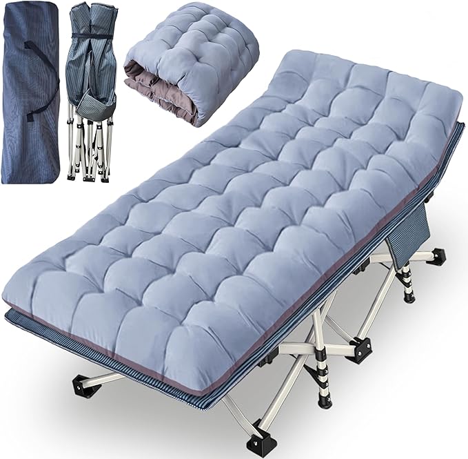 79" L x 32" W x 18" H Oversize XXL Camping Cot with Comfortable Mattress for Adults Extra Wide Cots for Sleeping Folding Cot Camping Bed Heavy Duty with Carry Bag for Home Office Outdoor