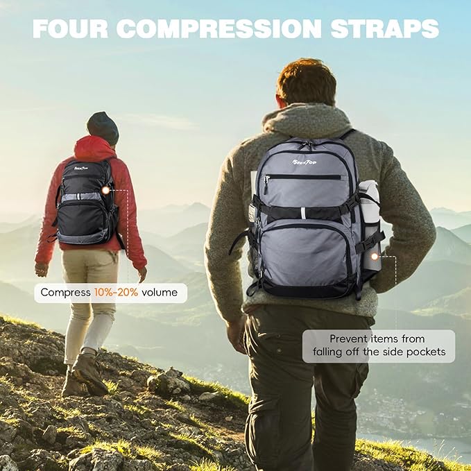 Seektop Lightweight Travel Backpack for Men Women, Multiple Pockets 40L Hiking Backpack Foldable Carry on Backpack (Gray)