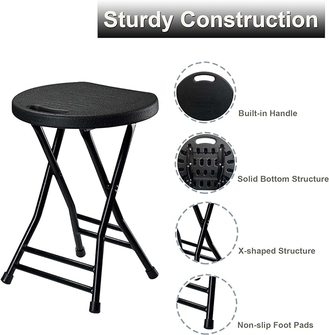 Folding Stool with Handle, Folding Chair,Folding Bar Stool with Non-Slip Feet,Indoor and Outdoor Foldable Stool for Adults(13"×11.5"×18")