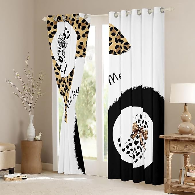 Manfei Lucky 8 Balls Blackout Curtains Brown Leopard Print Window Drapes,Wild Animals Skin Print Window Treatments,Kids Boys Girls Room Decor,Grommet Top 2 Panel Set Bedroom Curtains, 38Wx45L inch