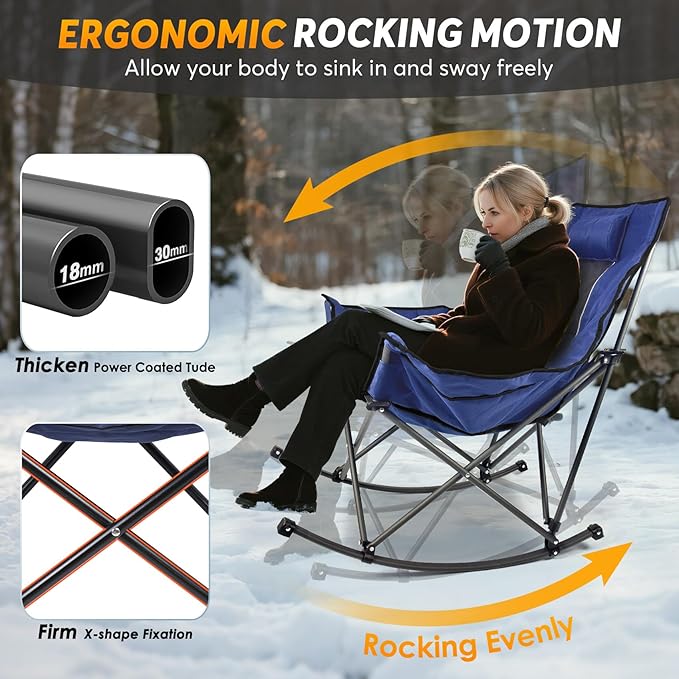 Suteck Heated Rocking Camping Chair - Oversized Heated Camping Chair W/20000mAh Power Bank & Carry Bag, Fully Padded Heated Chairs for Outdoor Sports W/3 Heat Levels for Back & Seat, Lawn Picnic Patio