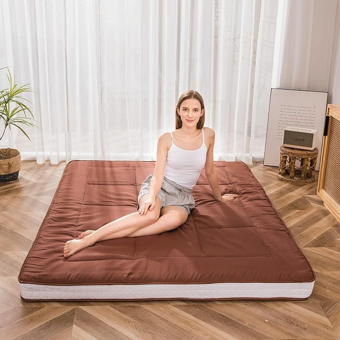 MAXYOYO Cot Mattress Floor Futon Mattress, Narrow Twin Pad Single Bed for Adults, Foldable Roll Up Mat, Coffee Camping Cot
