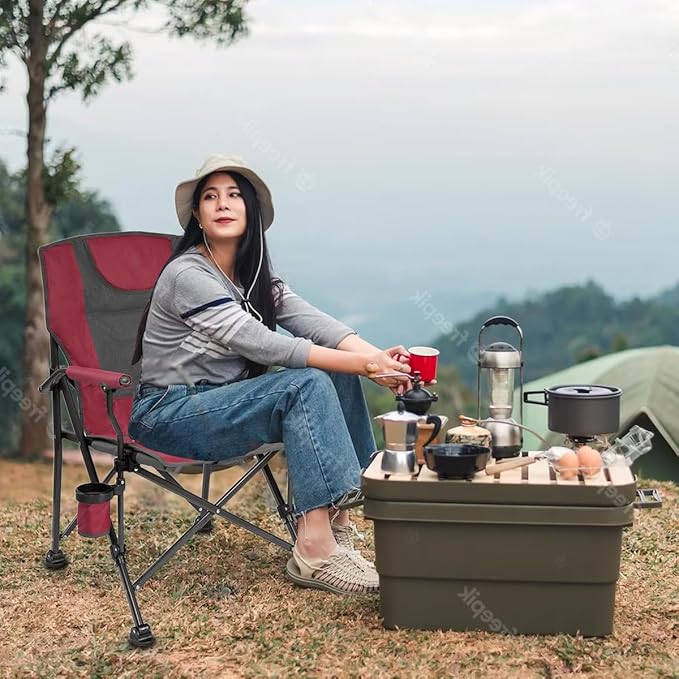 Backyard Expressions Heated Camp Chair with Cupholder – Portable Folding Camping Chair with 3 Heat Settings, USB Powered, Lightweight & Durable – Outdoor Heated Chair for Camping, Tailgating & Sports