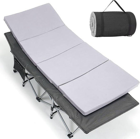 LILYPELLE Folding Camping Cot, Extra Wide Heavy Duty Sleeping Cots with Carry Bag, Double Layer Oxford Portable Travel Camp Cots for Home, Office Nap and Outdoor Beach