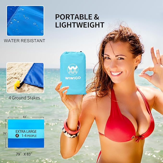Beach Blanket Waterproof Sandproof Beach Mat 79" X 83"/10'x9'for 2-8 Adults Quick Drying Outdoor Picnic Mat Beach Accessories for Travel, Camping, Hiking