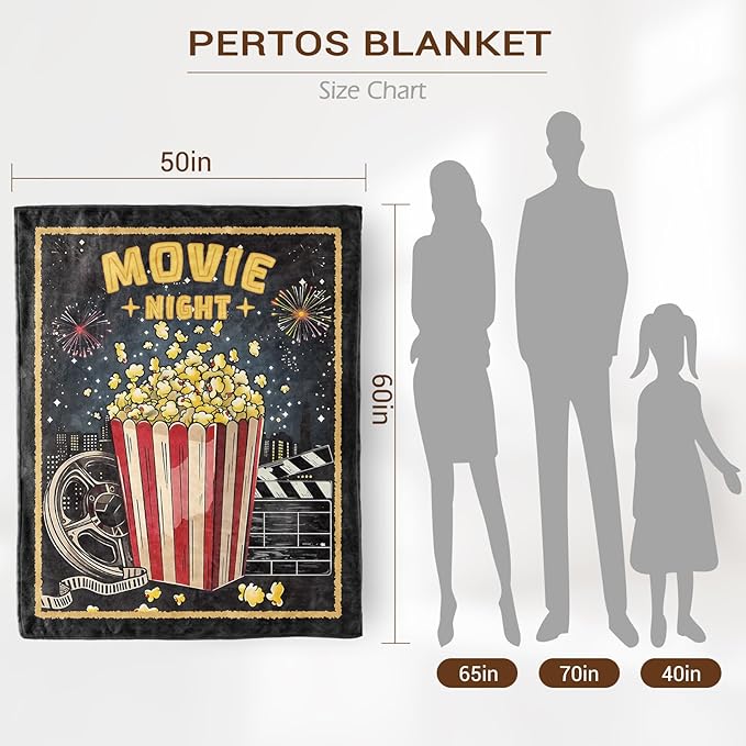 Movie Night Popcorn Theater Blanket, Movie Lover Gifts, Soft Blanket for Movie Theater Room Decor, Cozy Throw Blankets Christmas Birthday Gifts for Adults Toddles Teens Couch Bed 60" X 50"