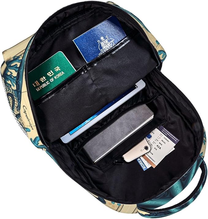 Backpack Multipurpose Anti-Theft Large Capacity Bookbag, Retro Octopus Art Travel Hiking Daypack With Side Pockets