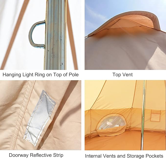 GeRRiT Cotton Canvas Tent with Stove Jack, 10ft Waterproof Bell Tent for Glamping, 4 Season Luxury Outdoor Camping Yurt Tent 3-5 Person, Great for Family Camping Hunting & Party