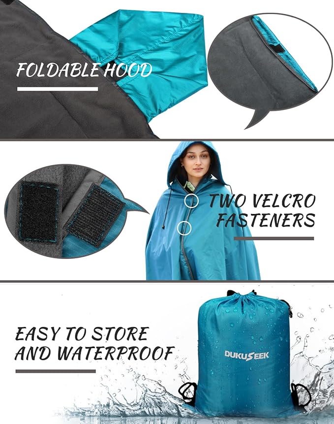 Outdoor Waterproof Camping Blanket - Hooded Fleece Windproof Blanket for Stadium, Sporting Events, Concert, Picnic, Car, Boat - Packable Camp Blanket for Cold Weather, Camping Gear Must Haves