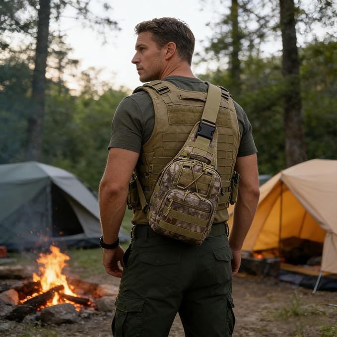 Viriber Tactical Backpack, Waterproof Military Cross-body Molle Sling Shoulder Backpack Chest Bag for Outdoor Every Day Carry Khaki CP
