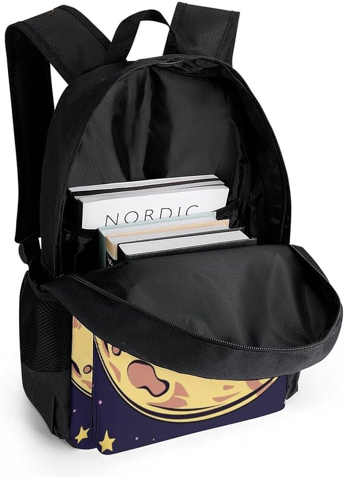 Supdreamc Polyester Daypack Backpack for Sports Travel Running, Big Capacity Anti-Theft Multipurpose Carry On Bag, Funny Alien Moon Sky Laptop Book Bag Rucksack