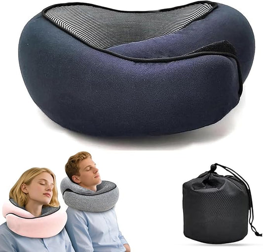 2025 New Neck Travel Pillow | Memory Foam Neck Pillow for Comfort on Airplane | Compact and Ergonomic Design for Travel, Car Rides, Offices,and Home Use | Ideal for Adults and Kids(Dark Blue)