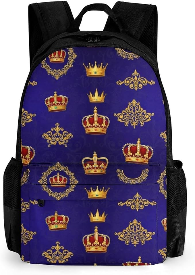 Lightweight Rucksacks for Climbing Outdoors Walking Cycling, Large Capacity Anti-Theft Multipurpose Carry On Bag, Purple Blue Gold Royal Crown Camping Outdoor Backpack