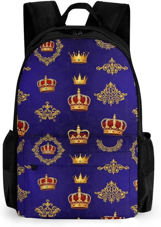 Lightweight Rucksacks for Climbing Outdoors Walking Cycling, Large Capacity Anti-Theft Multipurpose Carry On Bag, Purple Blue Gold Royal Crown Camping Outdoor Backpack