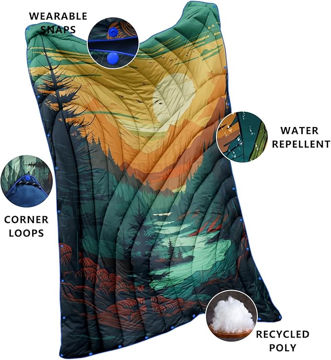 Camping Blanket,Puffy Printed Camp Blankets Lightweight Packable for Outdoor Camping,Traveling, Stadium, Hiking, Picnics